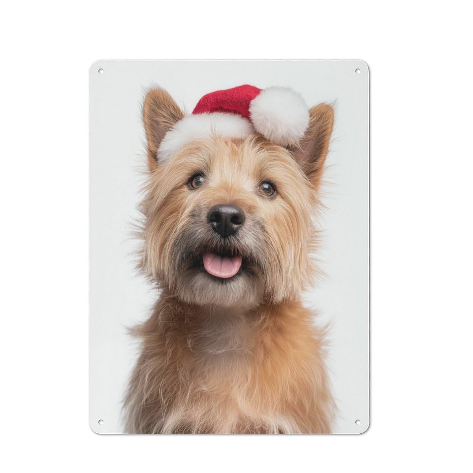 Junmoney Norwich Terrier Dog With Santa Hat Portrait Rustic Metal Sign 40X30cm For Lounge Or Reading Corner, For Reading Corner Decorators