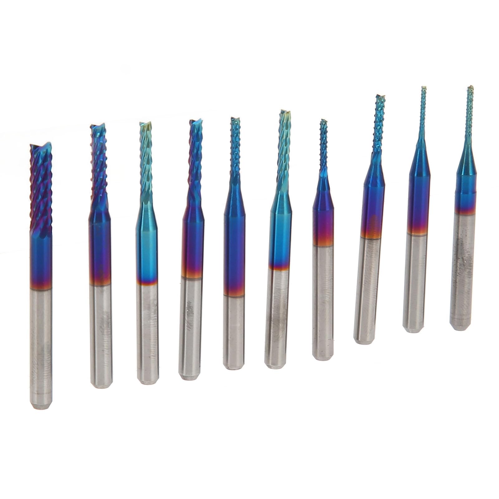 Nano Blue Coat End Mill CNC Router Bits, 10 pièces fraise en spirale acier tungstène tige 1/8" haute précision gravure fraisage 0,8-3,0 mm
