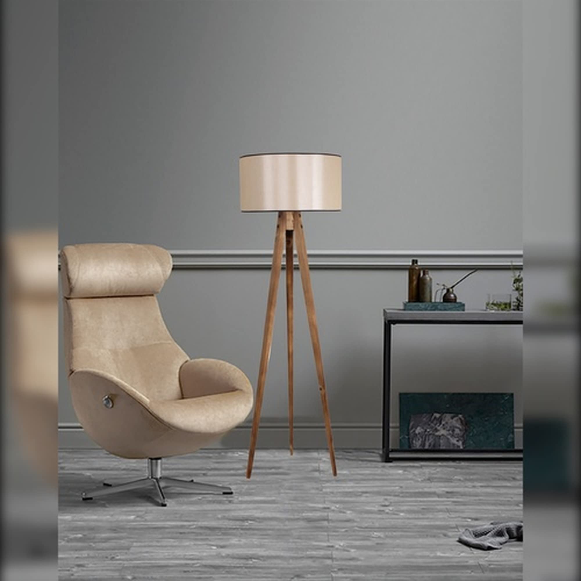 WELL HOME MOBILIARIO & DECORACIÓN Lámpara de pie con Estructura de madera color Marrón
