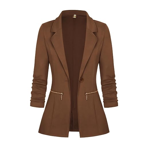 Genhoo Women's Long Sleeve Blazer Open Front Cardigan Jacket Work Office Blazer with Zipper Pockets S-3XL