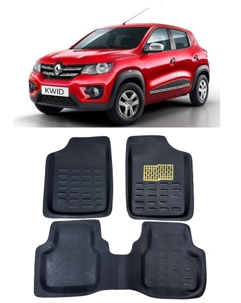 4D Bucket Car Floor Foot Mats for Renault Kwid, Polyutherine Material, Color: Black, Waterproof, Complete Set of 3 Pieces-image-20