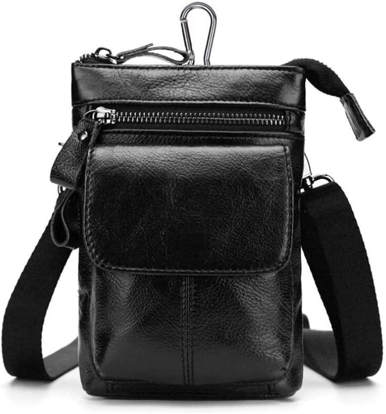 Men's Stylish Small Wallet, Waist Bag with Mobile Phone, Leather Lightweight Vertical Carry-on Bag(E)