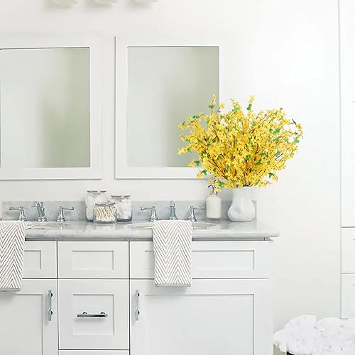 Miniatura 6 de HO2NLE 16 flores artificiales de 255 pulgadas flores de Forsythia amarillas flores de seda falsas de invierno de jazmín largo flores de orquídeas