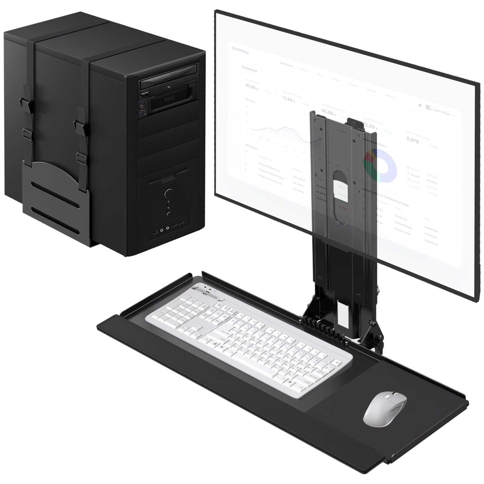 Supporto da parete per monitor e tastiera con supporto CPU per monitor da 32" (massimo 25 kg), vassoio per tastiera (carico 2,0 kg) e supporto CPU (capacità 10 kg), regolabile in altezza, con