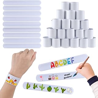 Bouiexye 25 Pieces White Slap Bracelets Bulk, DIY Slap Bracelets for Kids Party Favours for Kids Boys Girls Kids Birthday Party Bag Fillers Wrist Slap Bracelets Bands Halloween Christmas Party