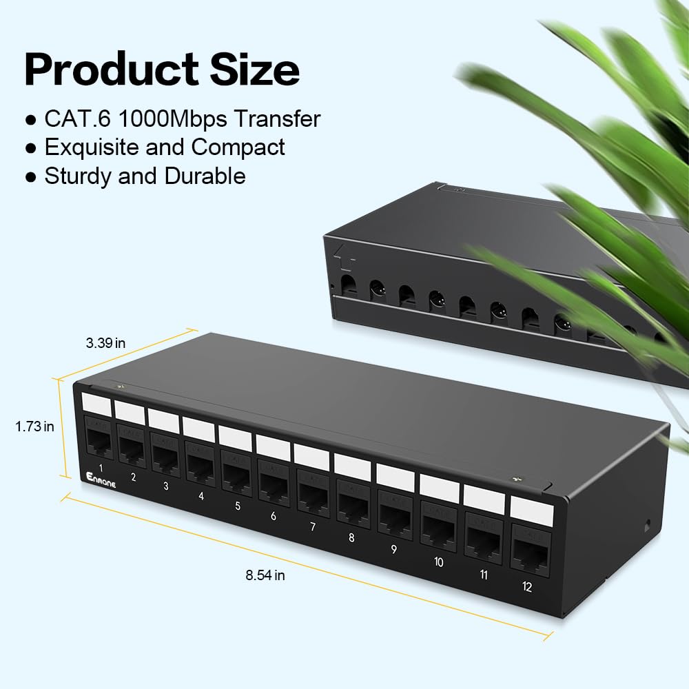 12-Port CAT6 Keystone Patchpanel geschirmtes Netzwerk-Patch-Patch mit intelligentem Kabelmanagement für Heim-/Büronetzwerk (1U, 12-Port, CAT6)