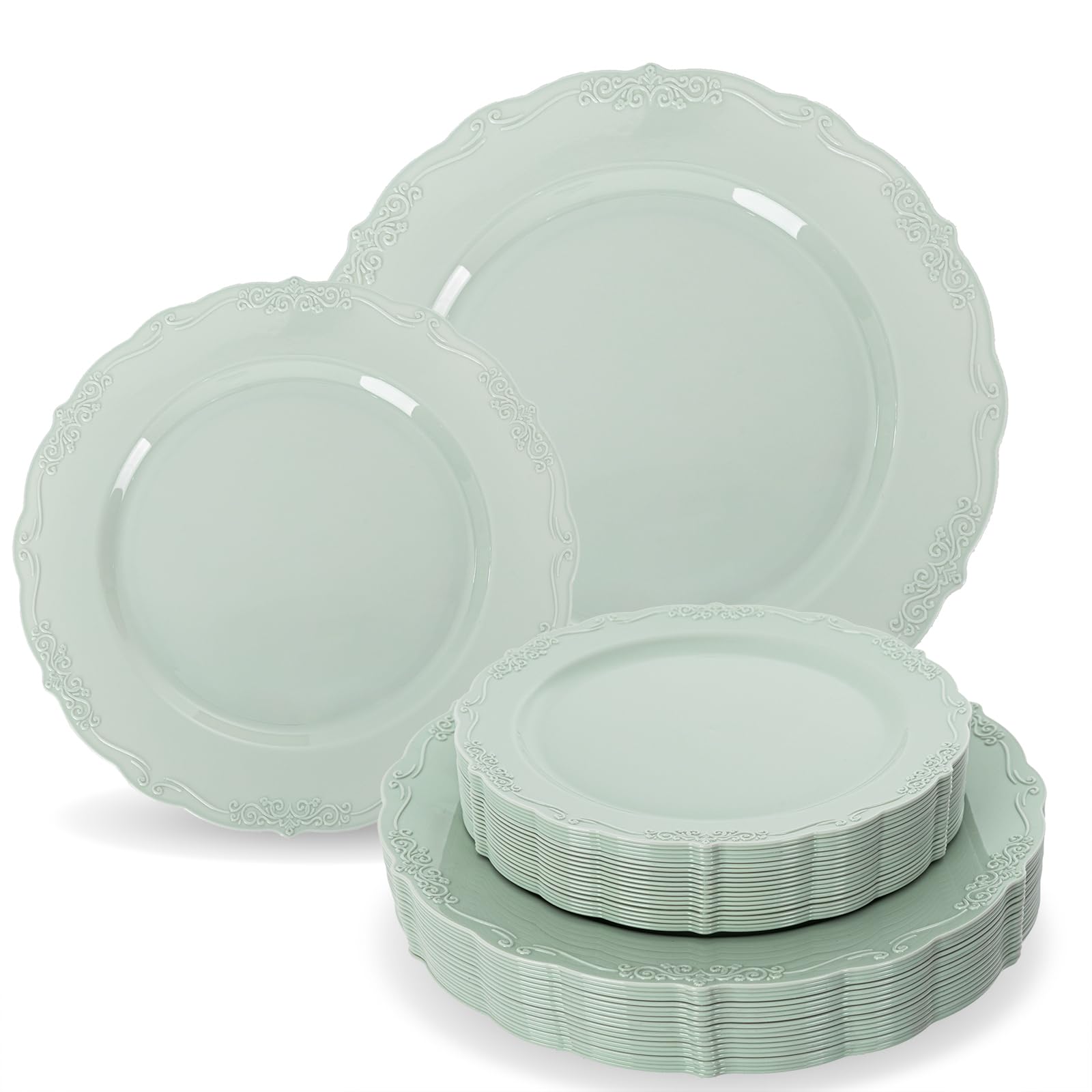 Tinybee 60PCS Sage Green Plates - Heavy Duty Sage Green Disposable Plates