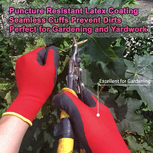 Coated Work Gloves for Men and Women, 10-Pair Pack, Safety Gloves for Working, Gardening, Utility, Rugged Latex Rubber Firm Grip Coating ( Medium, Red ) - Thumbnail 6