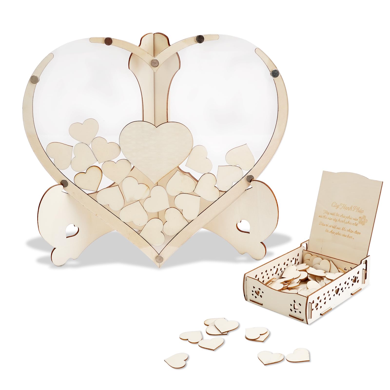Zoyiancy Livre d'or de mariage alternatif, décorations en bois en forme de cœur pour réception de mariage, livre d'or de mariage avec 80 cœurs, livre d'or à signer pour fête prénatale, fête