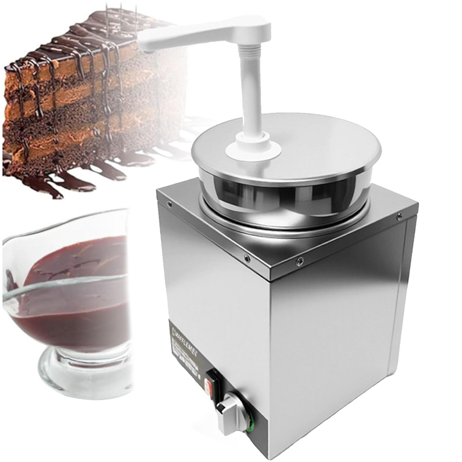 SENJINGHUA Electric Cheese Dispenser with Pump, Commercial Hot Fudge Warmer, Plastic Pump Dispenser, Temp Adjustable Cheese Nacho Sauce Warmer Sauce Dispenser for Hot Cheese Caramel,4L