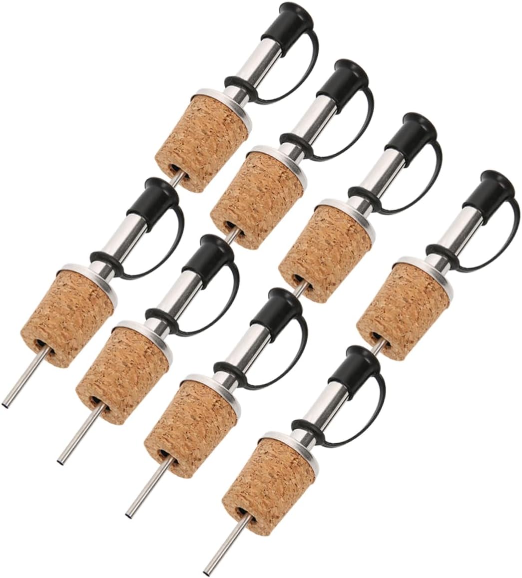 PRETYZOOM 8pcs Stainless Steel Wine Stopper Dispenser Bartender Accessories Wine Preserver Vacuum Seal Oil Pourer Liquor Bottle Pourer