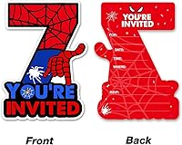 Vista 2 de Bifez Invitaciones para fiesta de 7º cumpleaños de superhéroe, con brillantina, para niños de 7 años, con forma de cumpleaños, invitaciones