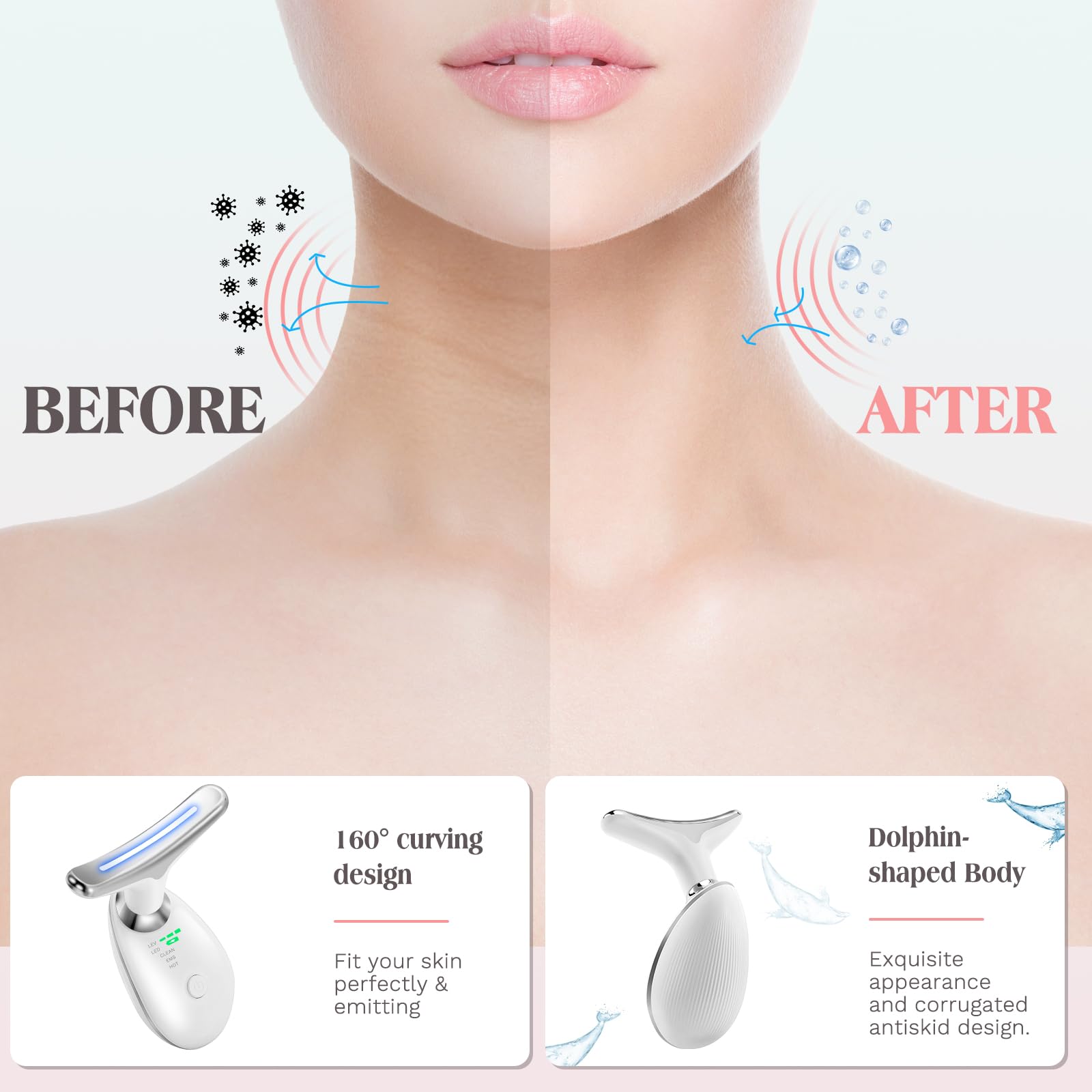 Dispositivo di Bellezza Antirughe, Lifting Massaggiatore per il viso e il collo, Impacco Caldo a 45 ℃ Terapia, Anti Invecchiamento riduce il doppio mento, Rassodamento e Sollevamento Della Pelle