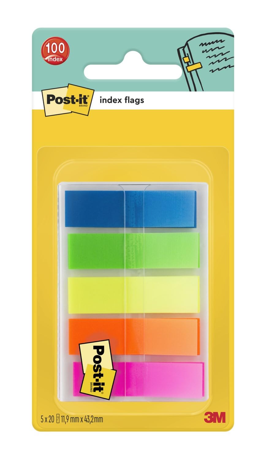 Index Transparent Small in Sleeve Dispenser, Assorted Bright Colours, 5 Packs of 20 Sticking Strips - to Mark, Highlight or Color Code Important Information