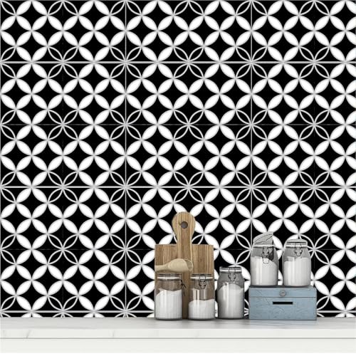 Image of Moroccan Tile Stickers | Waterproof Self Adhesive Peel & Stick Tile Decals for Kitchen Backsplash, Bathroom Wall, Floor, Furniture & Glass (8x8 Inch, Design 69)