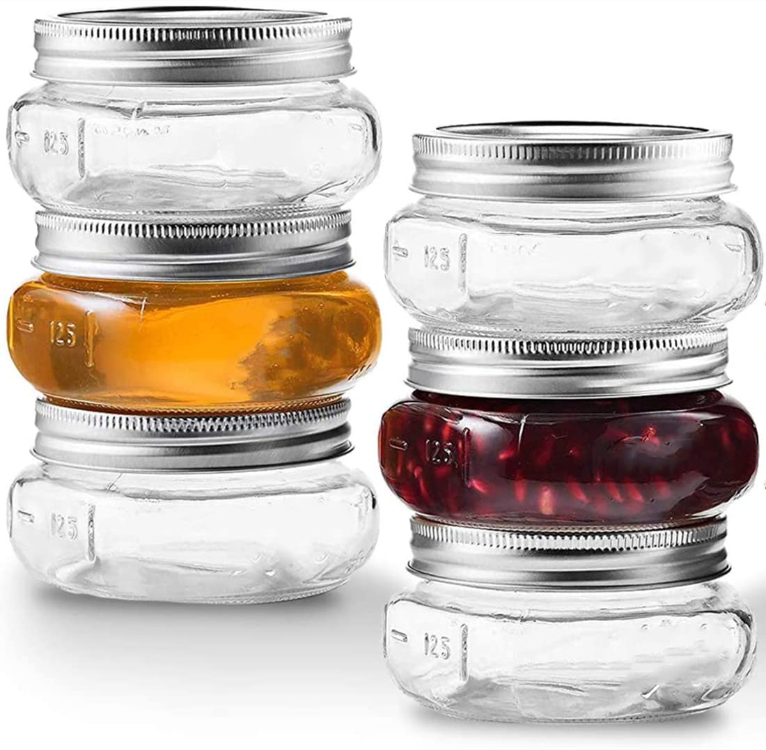 IIEPECA Regular-Mouth Wide Mouth Glass Mason Jars, 32 oz 16 oz Pack Glass Canning Jars with Silver Metal Airtight Lids for Canning, Preserving, Meal Prep, Overnight Oats, Jam, Jelly (8OZ 6Pack)