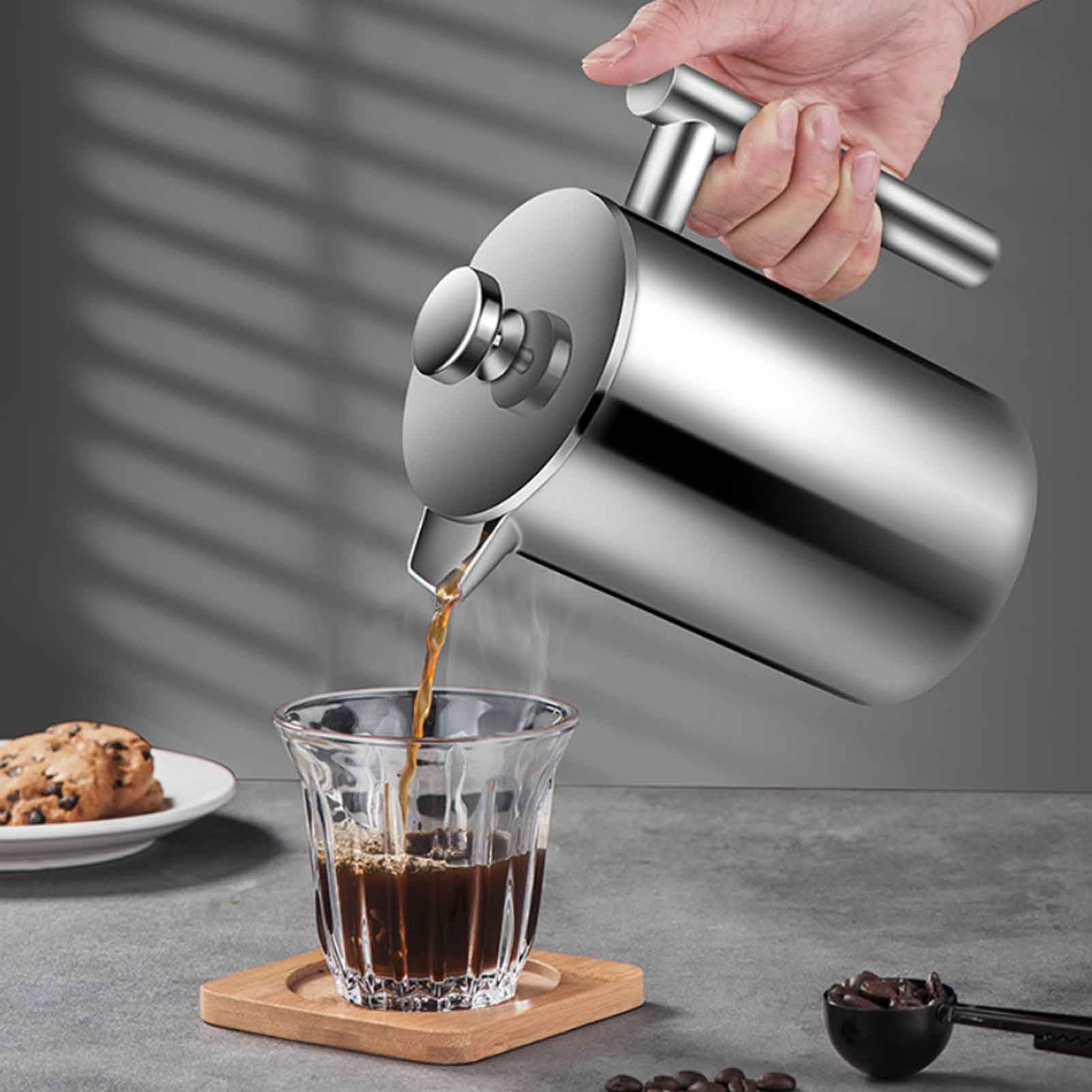 Cafetera de prensa francesa de 350 ml, cafetera de acero inoxidable 304 con aislamiento de doble pared, sistema de triple filtración para una preparación óptima, ideal para el hogar, oficina