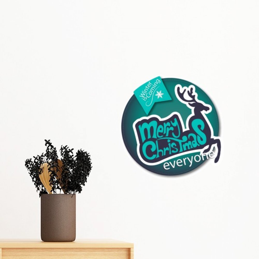 Sticker Joyeux Noël Bleu Renne 60cm avec Illustration Artistique et Pose Facile