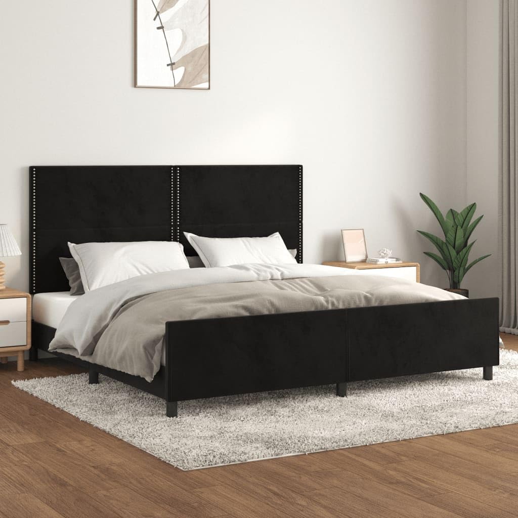 Hothingwell Telaio Letto Velluto 200x200 Cm con Testina Nero | Testina regolabile in altezza, piedi robusti, doghe in compensato, supporto posteriore per lettura
