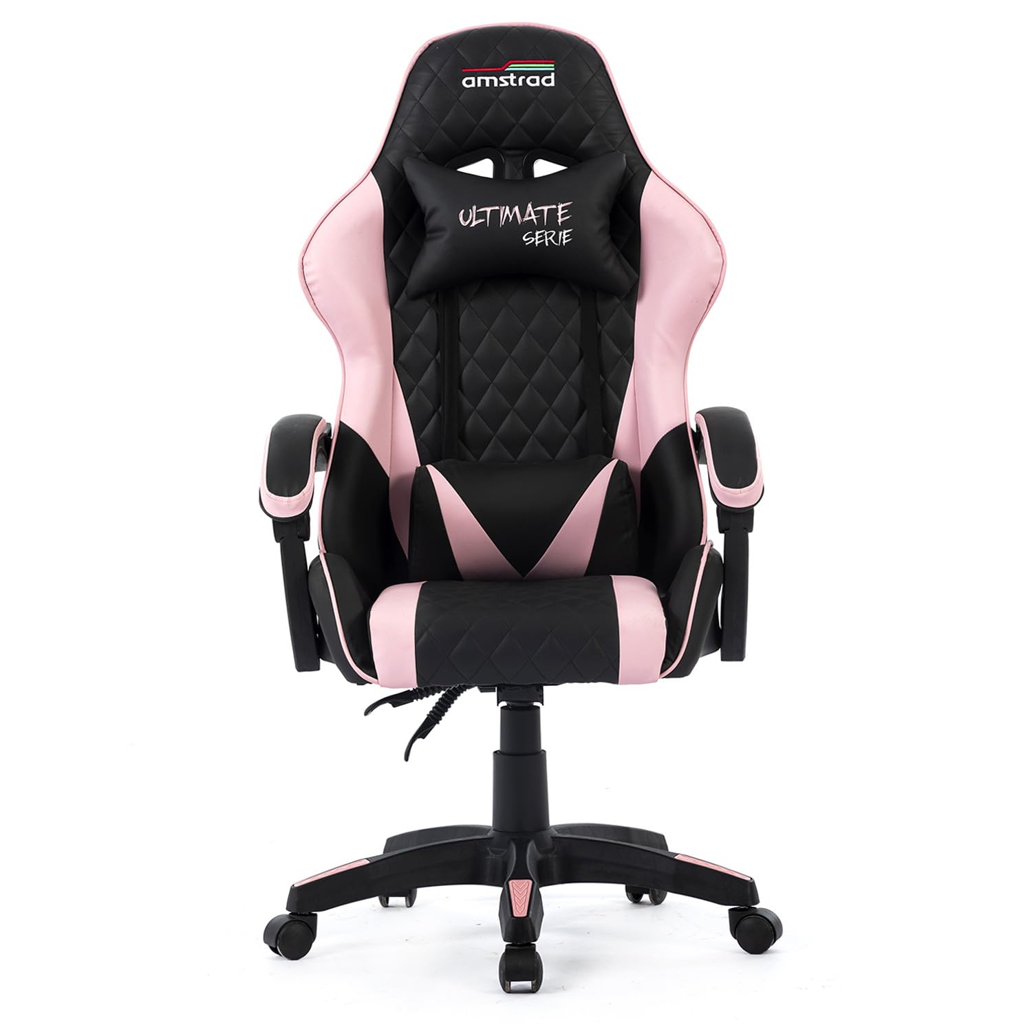 Amstrad Ultimate-Pink Fauteuil/Chaise de Bureau Gamer Coloris Noir & Rose - Coussin Lombaire & appuie tête