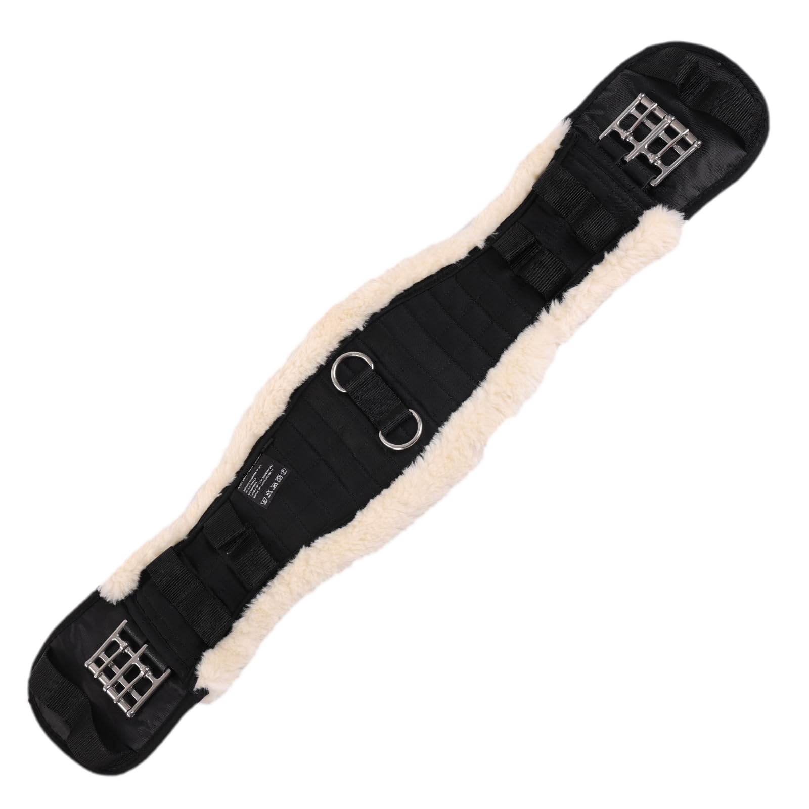Merauno® Faux Fur Contour Girth Fleece Saddle Girth Short Girth Dressage Girth Made of Quality Special Anatomically Concave Shape for Better Slip Resistance Black/Natural