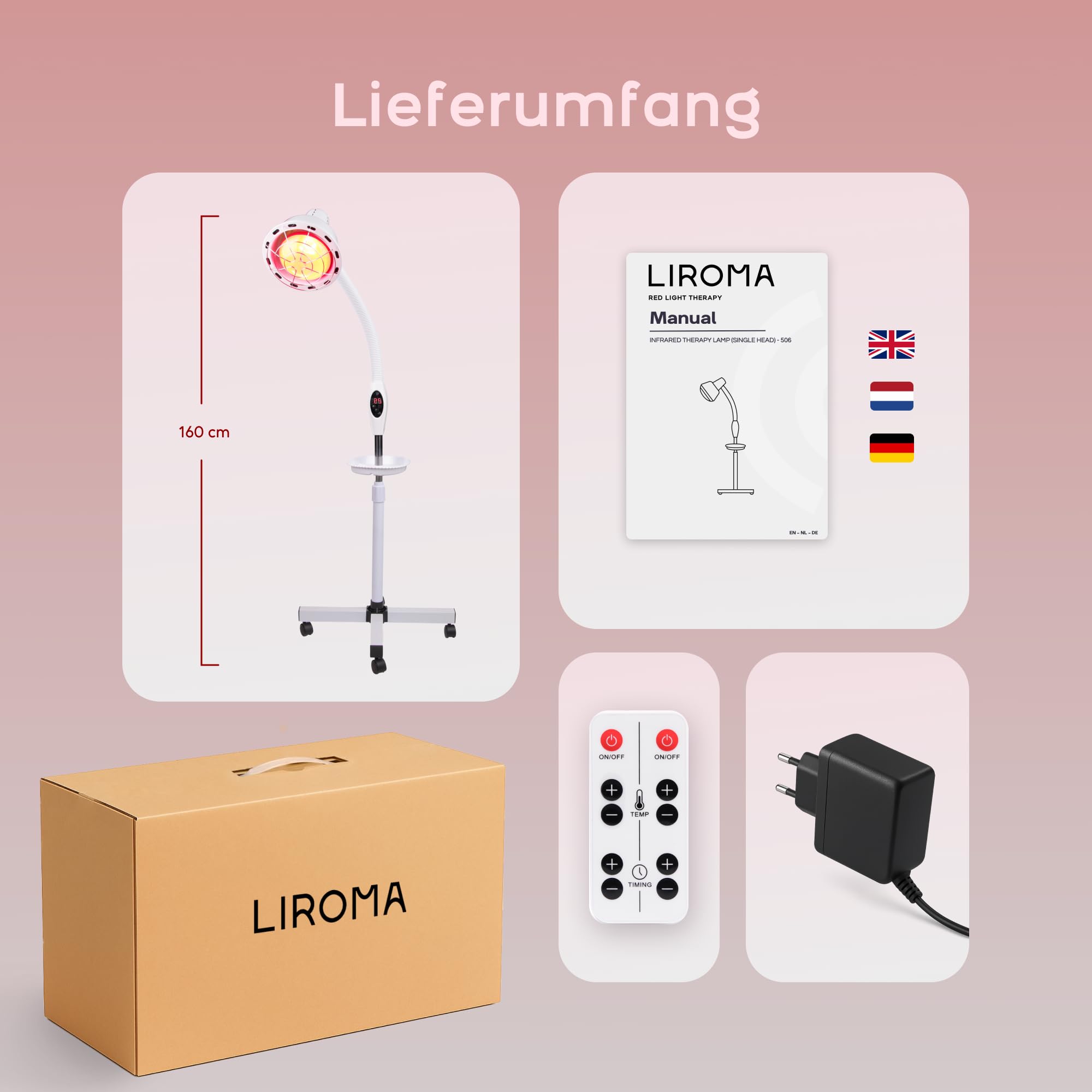 Infrarotlampe 300W – höhenverstellbar – mit Timer – Rotlichtlampe für Zuhause – Wellness & Hautpflege – Collagen Licht – Wärmelampe