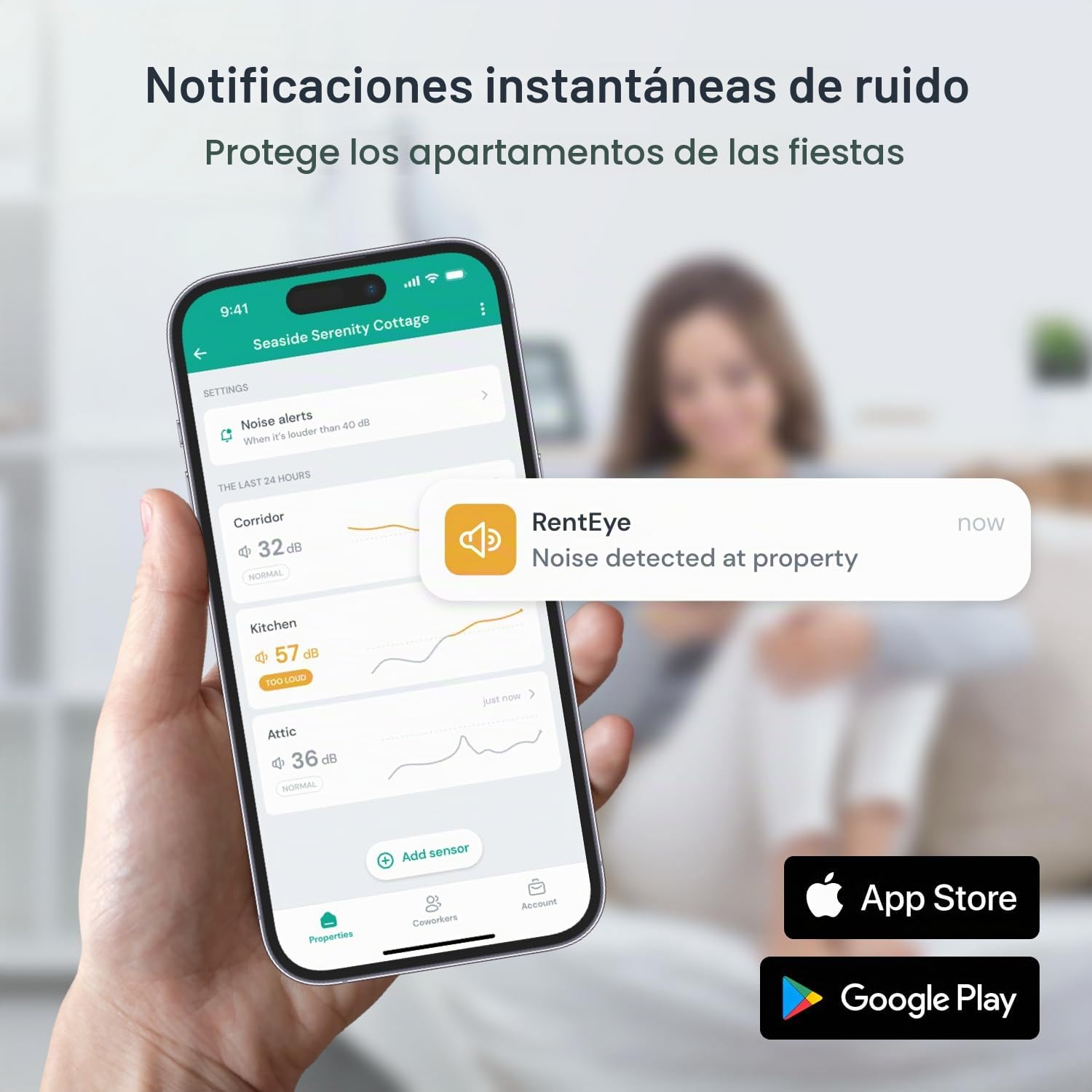 Monitor de Ruido para alquileres a Corto Plazo | Indicador de Nivel sonoro | Medidor de Ruido | Aplicación móvil | Sin suscripción | Notificaciones en Tiempo Real