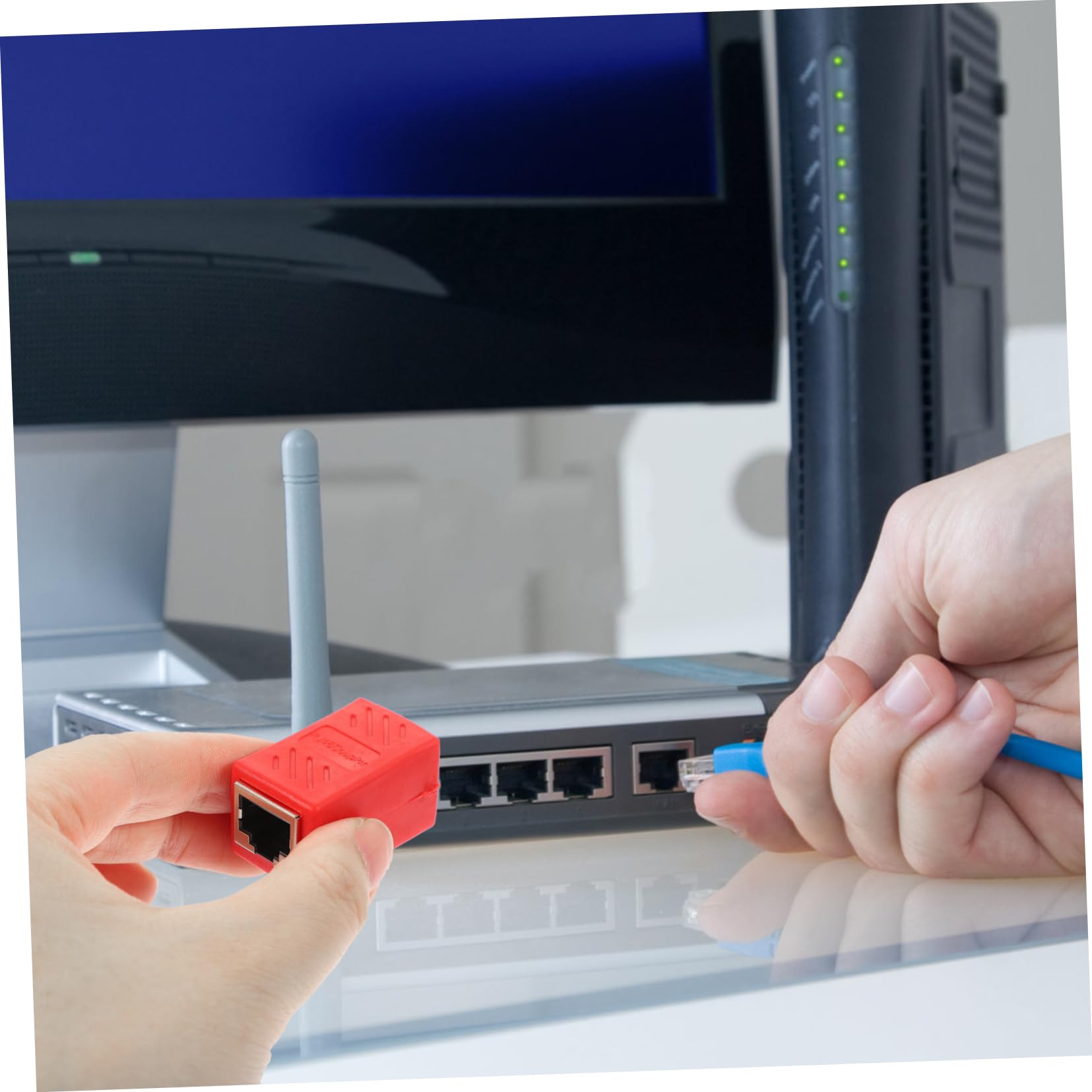 MERRYHAPY 2pcs Ethernet Female to Female Connector Compatible Network Cables Easy Installation Stable Transmission Reduces Crosstalk for Streaming Downloads
