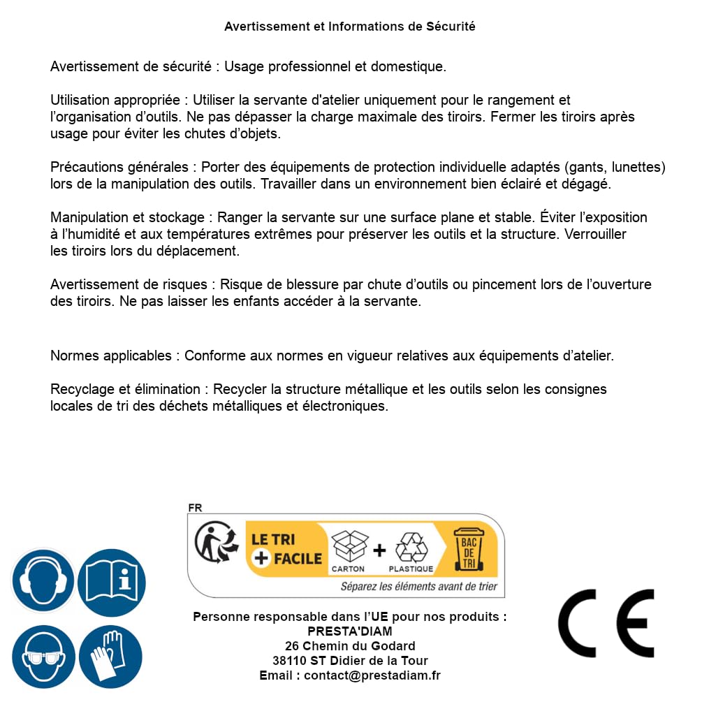 Servante d Atelier Profil Standard 8 Tiroirs - 234 Outils Complets - Organisation et Efficacité en Atelier - D-Work