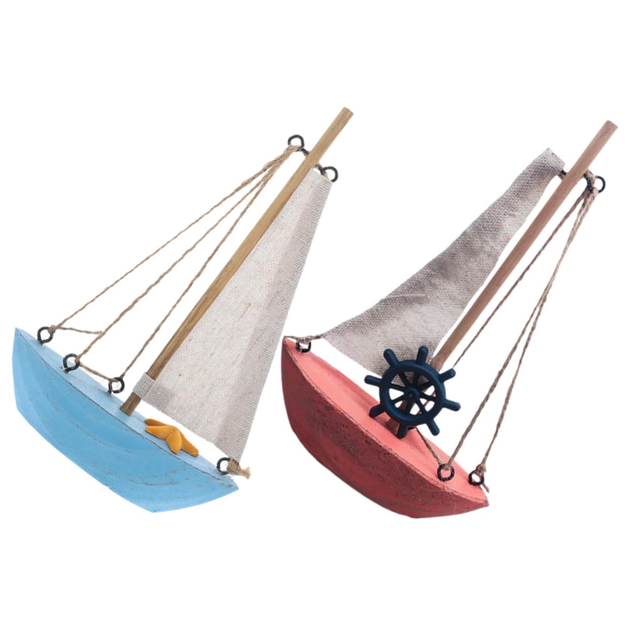 CORHAD 2Pcs Miniature Sailboat Models Vintage Mediterranean Boat Crafts for Nautical Home Decor Charming Tabletop Sailing Ship Decoration