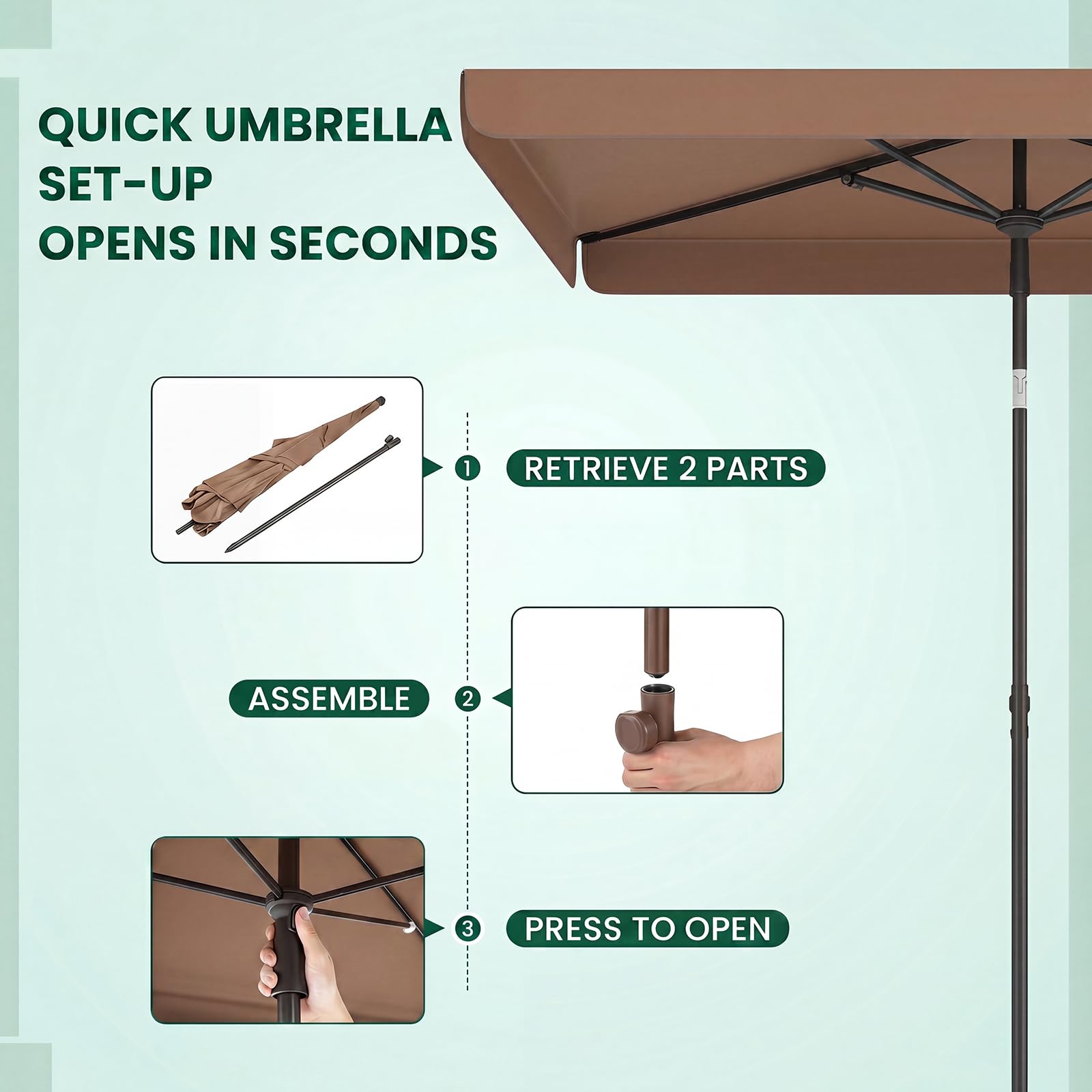 KOMFOTTEU Parasol Jardin Exterier, 2x1,3M, Sac Transport, 2,4m(H)
