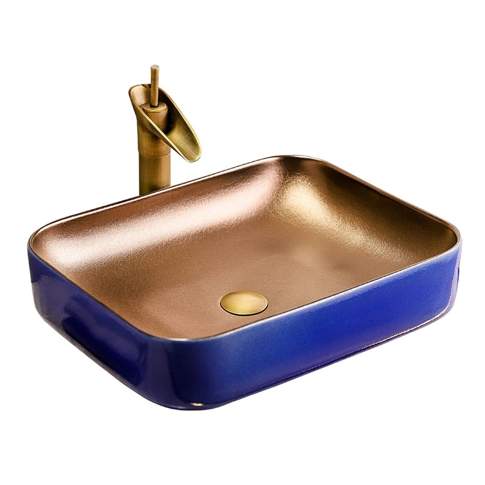 HTTGDGDH Bathroom Sink Bathroom Vessel Sink Gold Plated Rectangle Countertop Sink Ceramic Vessel Sink Bathroom Household Art Washbasin Bathroom Vessel Sinks,C