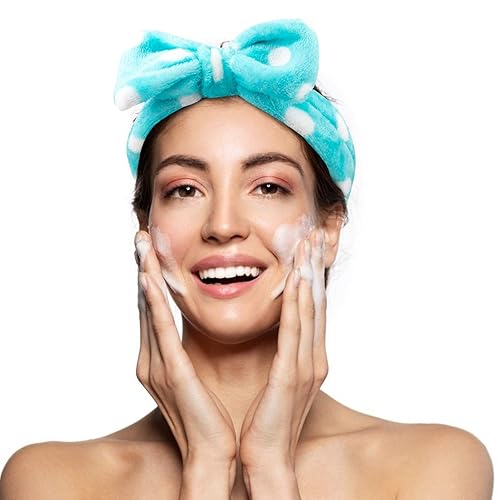 Miniatura 7 de Paquete de 3 bandas de pelo con lazo, diadema de punto facial de maquillaje suave para mujeres y niñas, de microfibra, turbante con lazo, lazo para