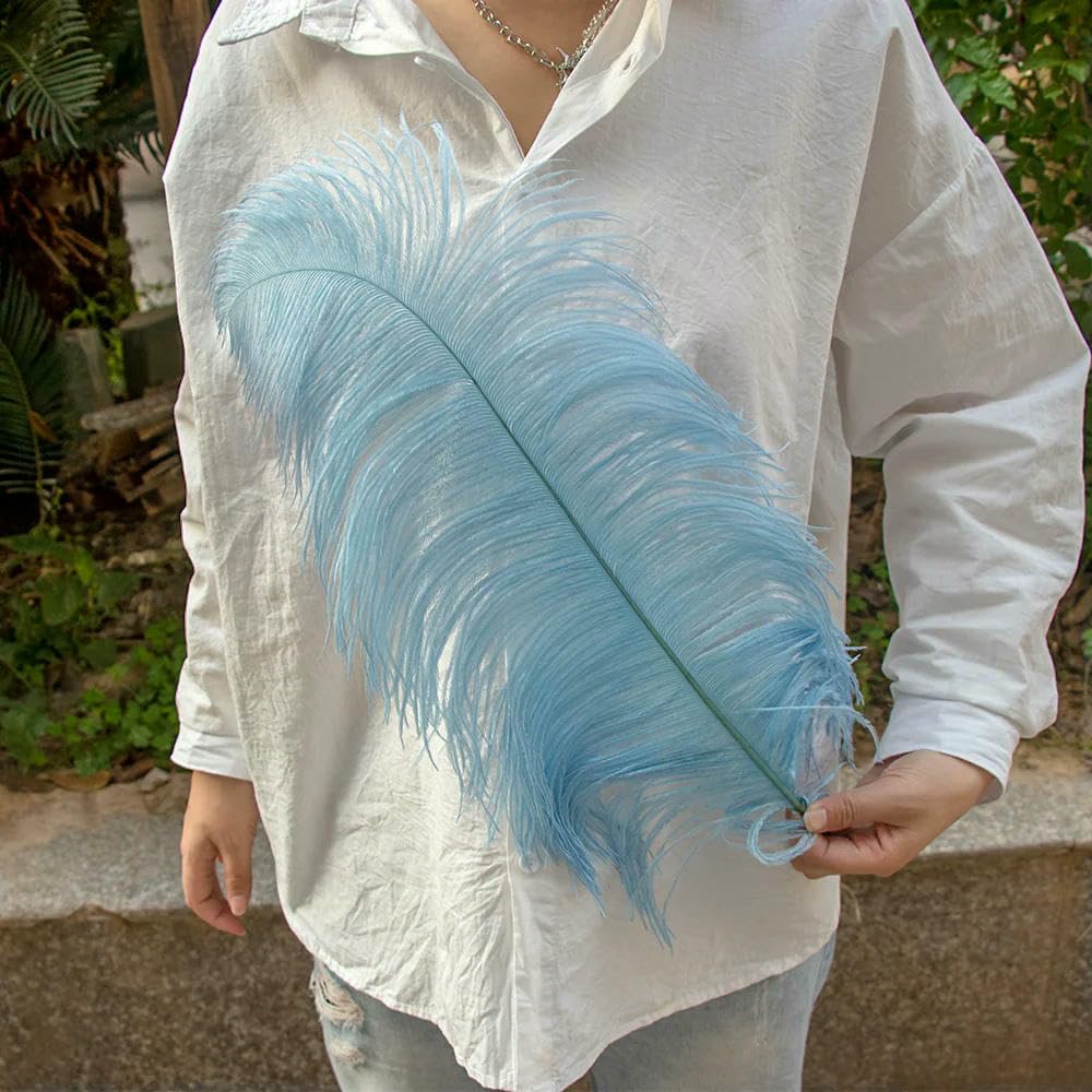 10 pezzi 25-50 cm piume di struzzo viola per artigianato, decorazioni di carnevale, centrotavola, vasi, accessori artigianali - AZZURRO CHIARO - 40-45 cm