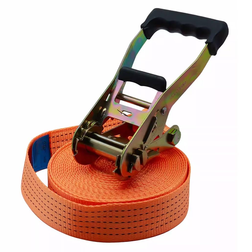 Correas de Amarre con trinquete sin Fin de 3-98 pies de Largo y 2 Pulgadas de Ancho, trinquete de Amarre de Carga, for Motocicletas, remolques, Camiones, Kayak(Oranje,8m/26.2Ft)