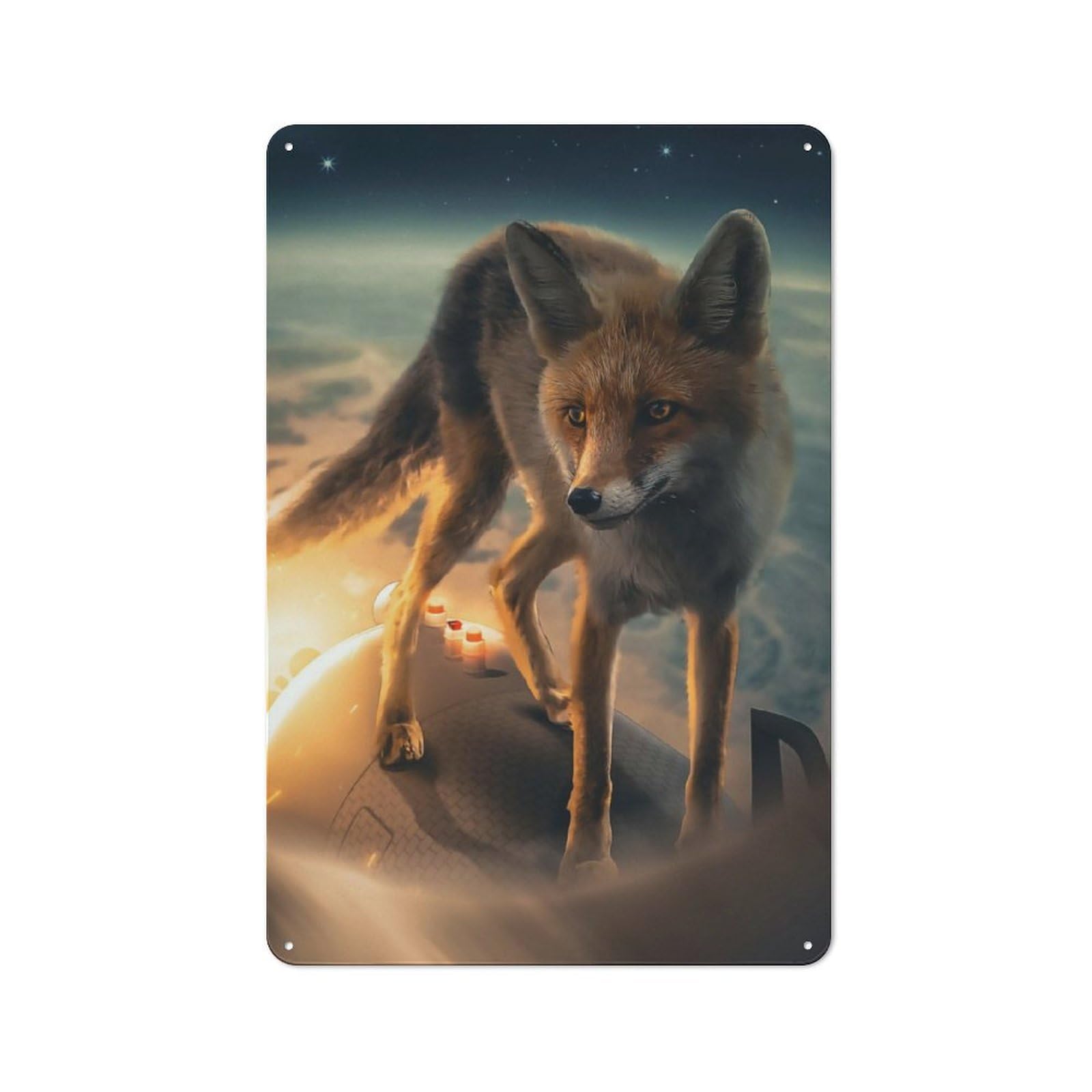 Junmoney The Fox On The Rocket Vintage Metal Plaque 30X20cm Featuring For Home Bar Wall, A Metal Wall Feature For Home Bars And Entertaining Spaces