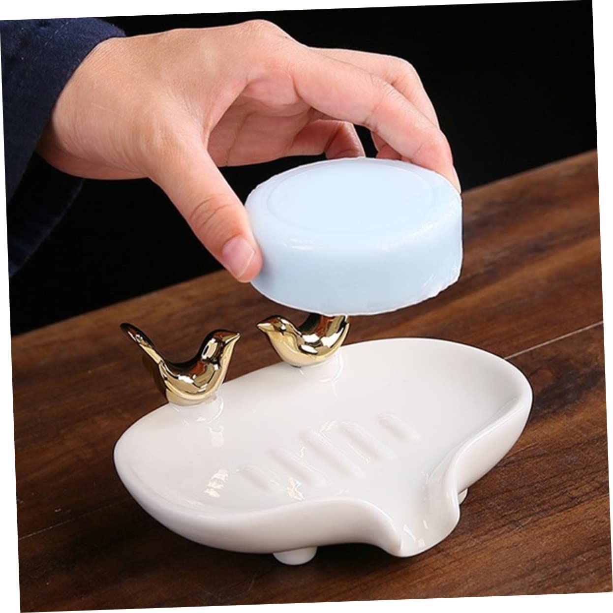 Soporte De Cerámica con Escurridor Jabonera De Diseño De Pájaro para Baño y Cocina