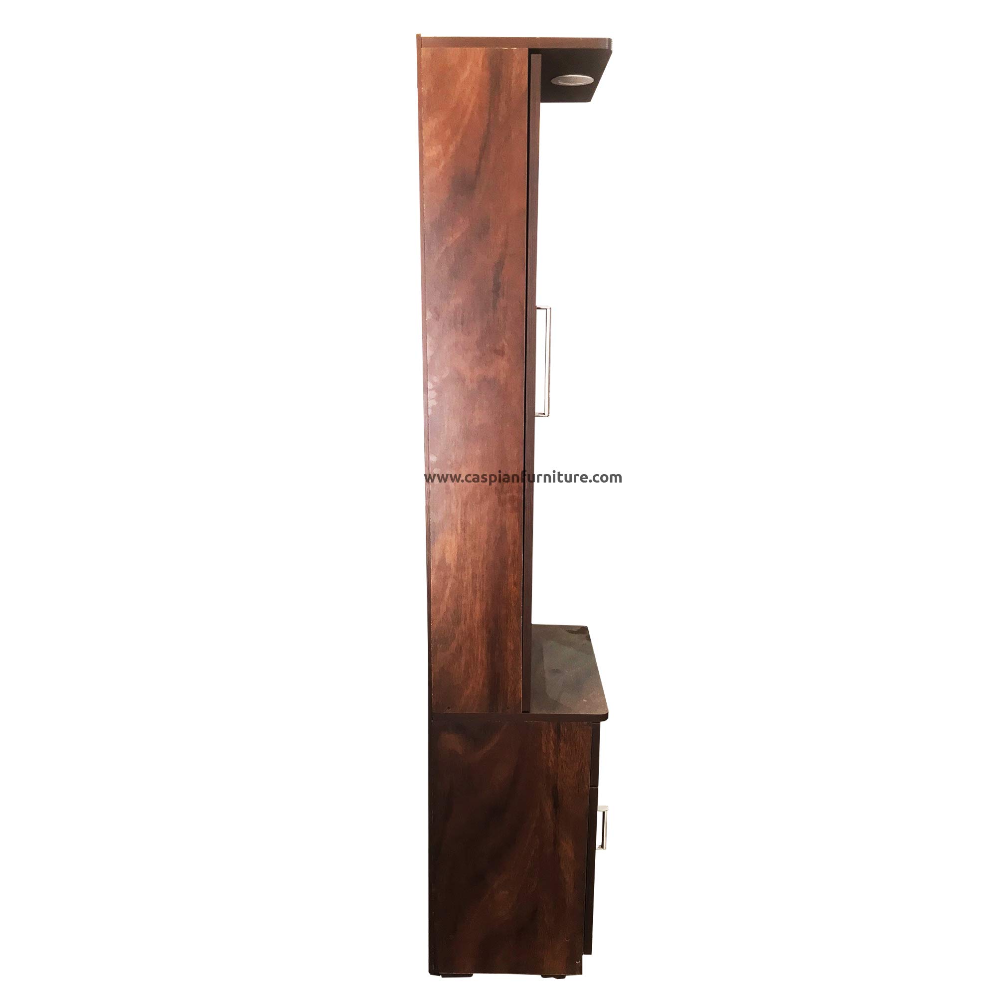 CASPIAN Engineered Wood Wooden Vanity Dressing Table (Brown) | Pre-Assembled Furniture with Mirror, LED Lights | Makeup & Accessories Storage Organizer with 4 Shelves, 1 Drawer 1