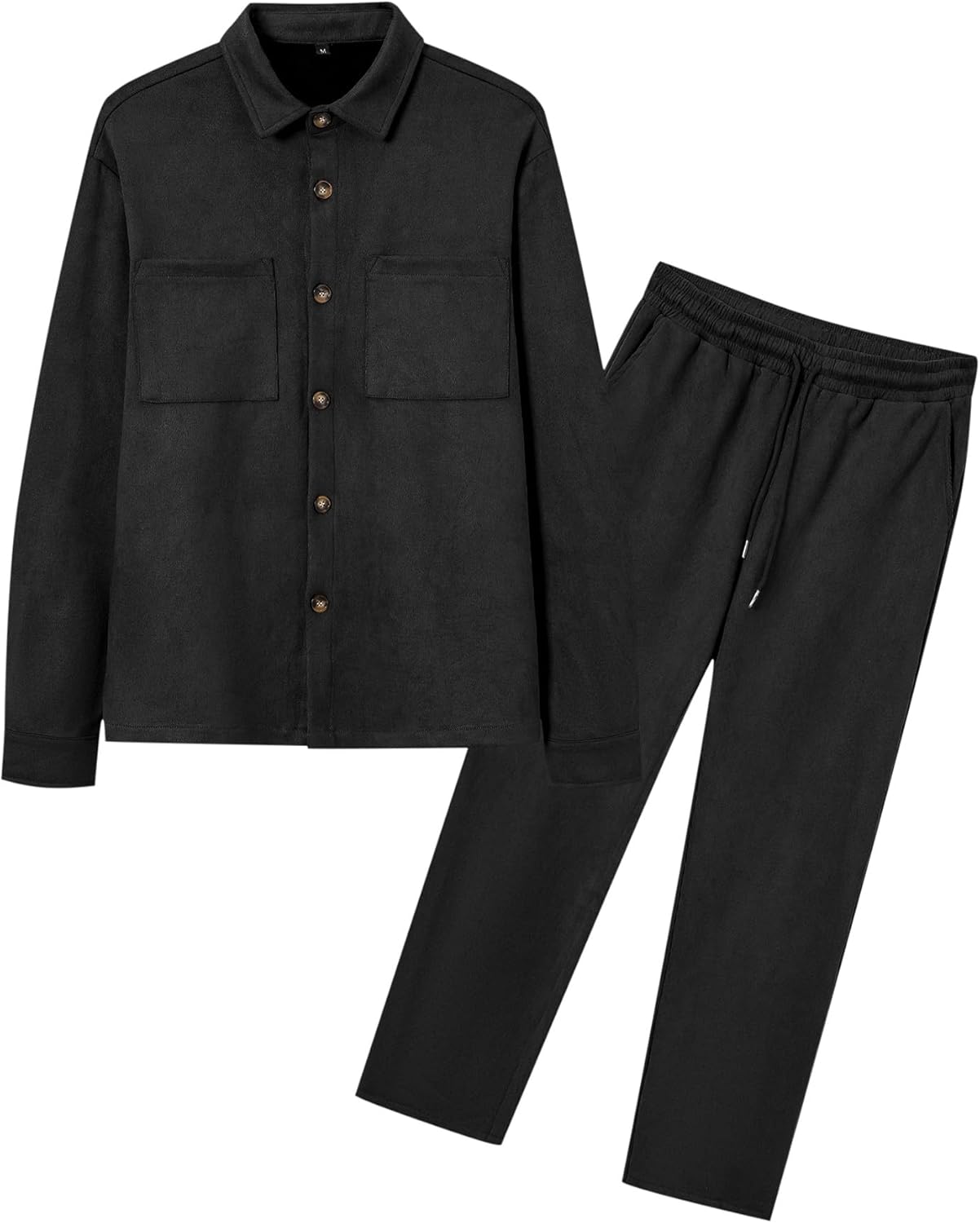 LecGee Men's Fall Faux Suede 2 Piece Tracksuit Button Down Long Sleeve Jacket Loose Pants With Pocket Fashion Casual Set - Image 2