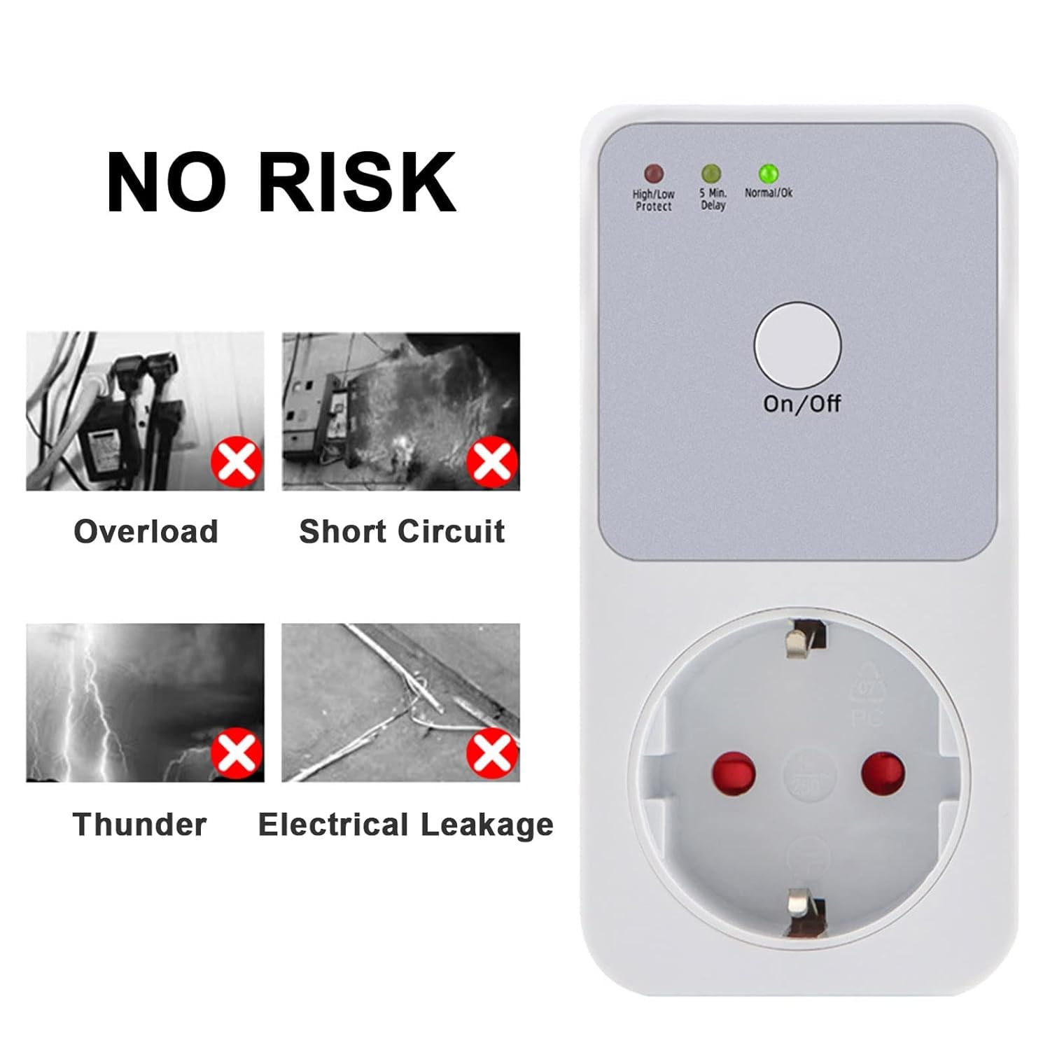 Automatic Voltage Protection Socket steckdosenleiste überspannungsschutz Steckdosenadapter Sockel Switcher AC 220V Power Surge Safe Protector EU Stecker Sockel Kühlschrank Protect (2 PCS)