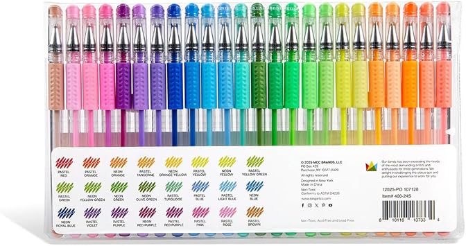 KINGART Gel Pens, Pastel Tone Colors, Non-Toxic, All Ages, Smooth Rollerball Tip, Luxurious Comfort Grip, 24 Count