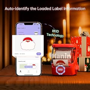 NEW1 Label Printer +4 Rolls Labels, 2 Inch Portable Inkless Bluetooth Label Maker for Small Business, Home, School, Automatic Label Recognition, Sticker Printer for Address Logo Barcode ClothingRed