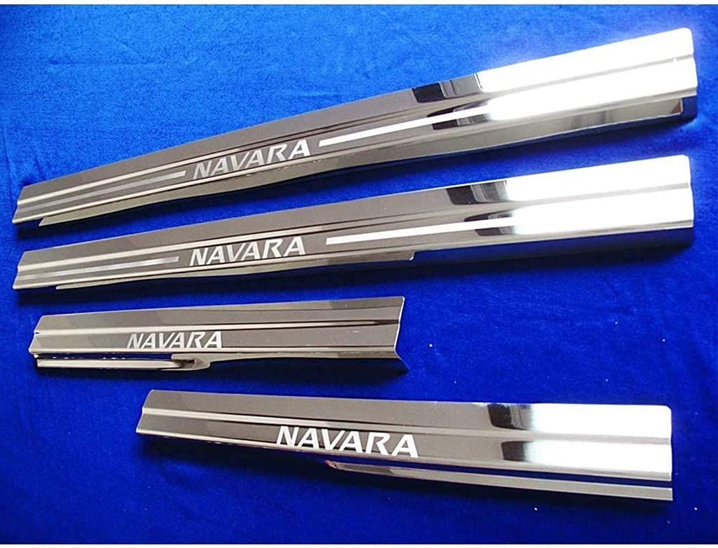 CFNBYE 4pcs Stainless Steel Car Door Sill Kick Plates,for Nissan Navara D40 2005-2013 Pedal Scuff Guard Threshold Trim Non-Slip Styling Decoration