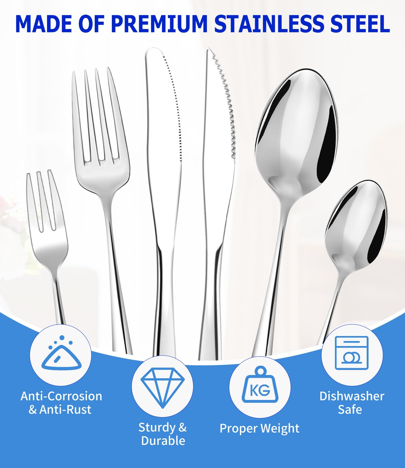 Set di posate per 12 persone, set di posate in acciaio inossidabile da 60 pezzi, con coltello, forchetta, cucchiaio, posate in acciaio inox, per famiglia/feste/ristorante, lucido