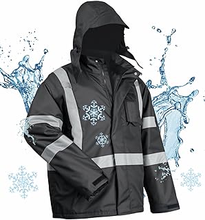 toolant 100% Waterproof Safety Jackets for Men, Hi Vis Reflective Work Jackets, Construction Rain Coats for Cold Weather