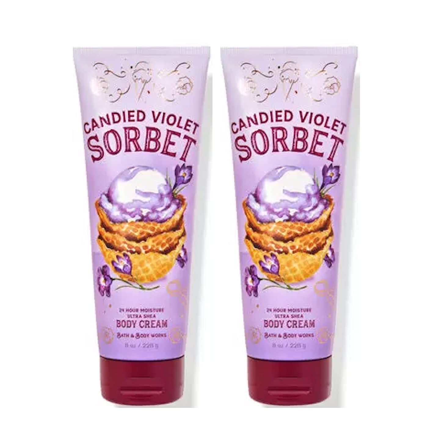 Bath and Body Works Candied Violet Sorbet 2 Pack Ultra Shea Body Cream 8 Oz. (Candied Violet Sorbet)