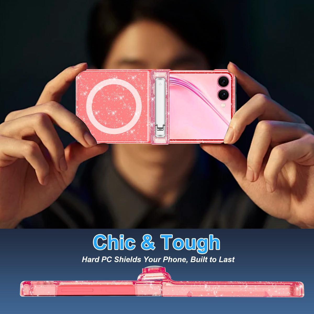 for Galaxy Z Flip 7 Case, [Compatible with MagSafe][Built-in Screen Protector][Kickstand][Hinge Protection], Hard PC Slim Shockproof Case for Samsung Galaxy Z Flip 7,xiguahong
