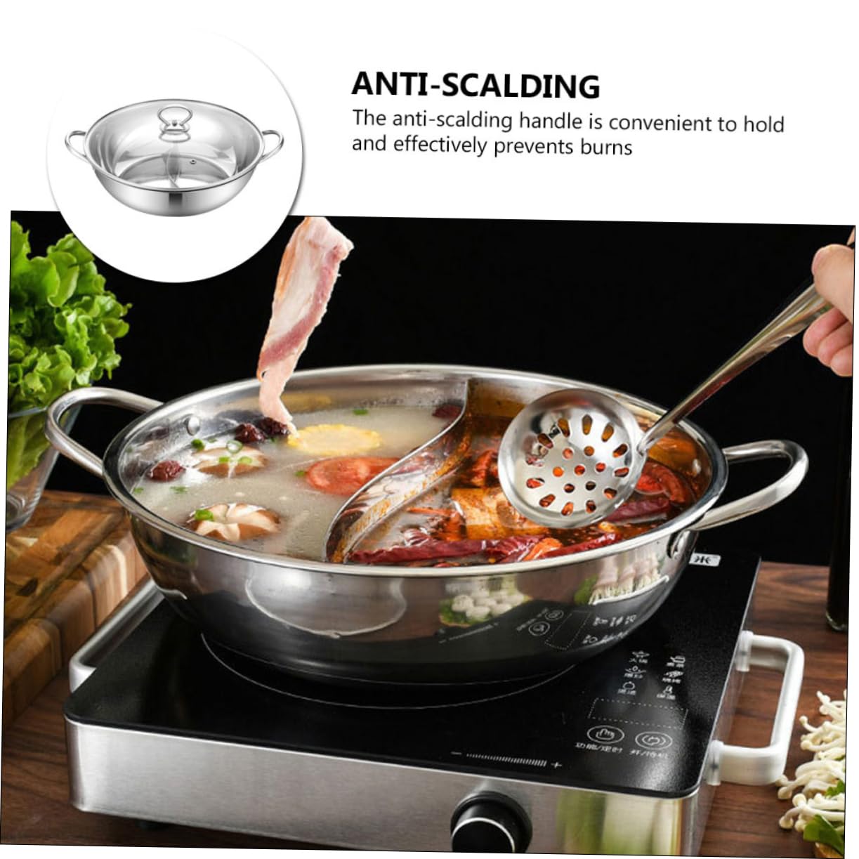 Cabilock Olla de Sopa Caliente Yuanyang de Acero Inoxidable Olla Caliente de Dos Sabores para Cocinar Alimentos Suministros de Cocina