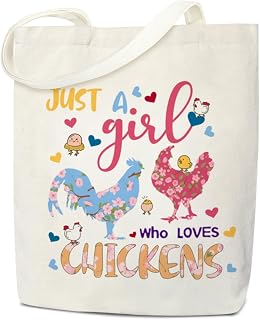 Cute Chicken Canvas Tote Bag for Chicken Lovers, Women & Teens - Reusable Grocery, Beach & Shopping Bag /A14