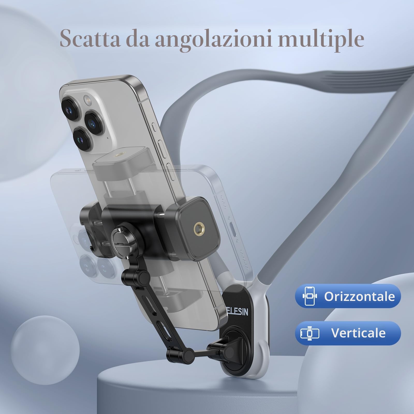 TELESIN° Supporto Collo per Telefono con Clip e Cintura Pettorale, Supporto per Selfie e Registrazione Video per iPhone, Samsung e Tutti i Telefoni
